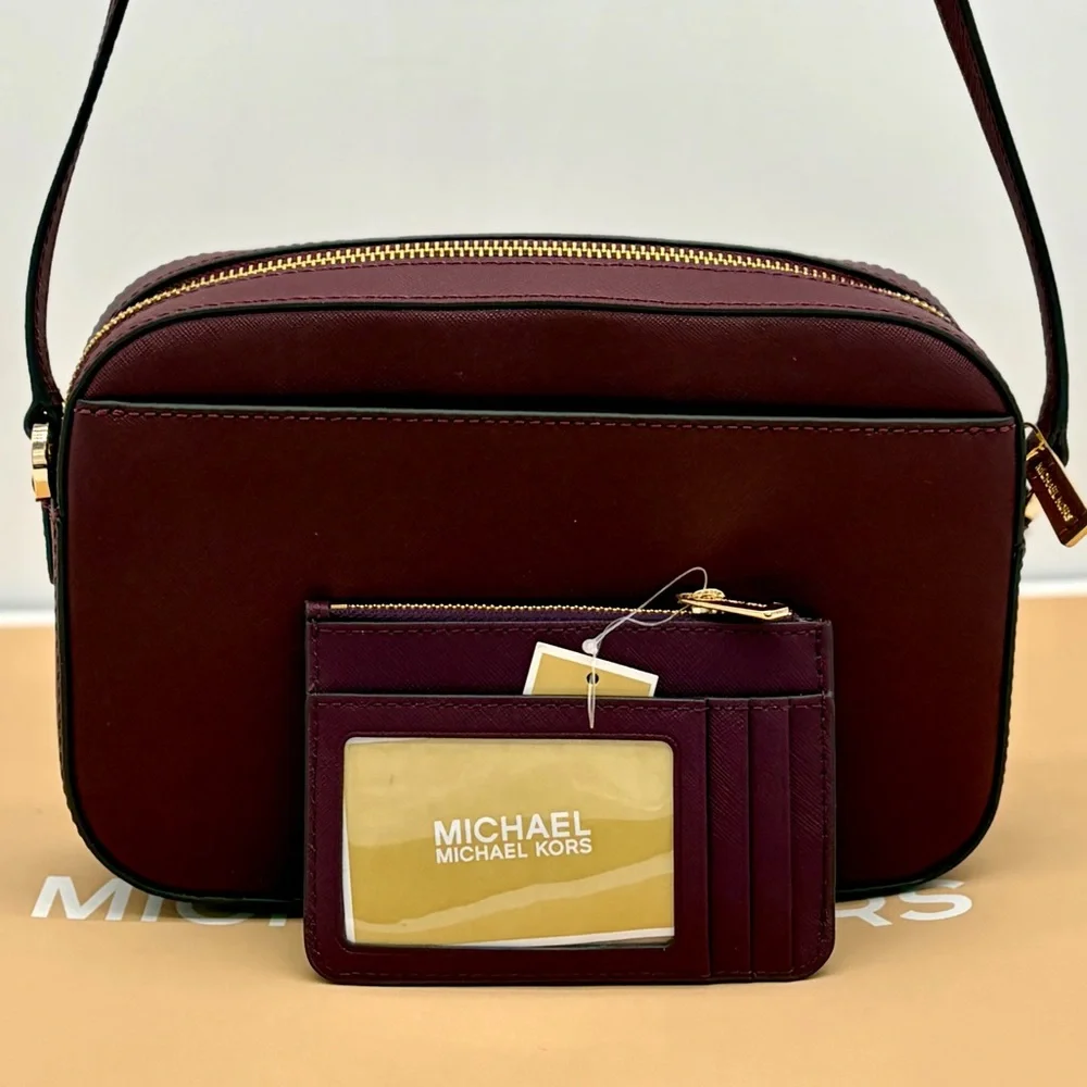 Michael Kors Crossbody Merlot and Small Wallet Coinpouch Set Bordeaux